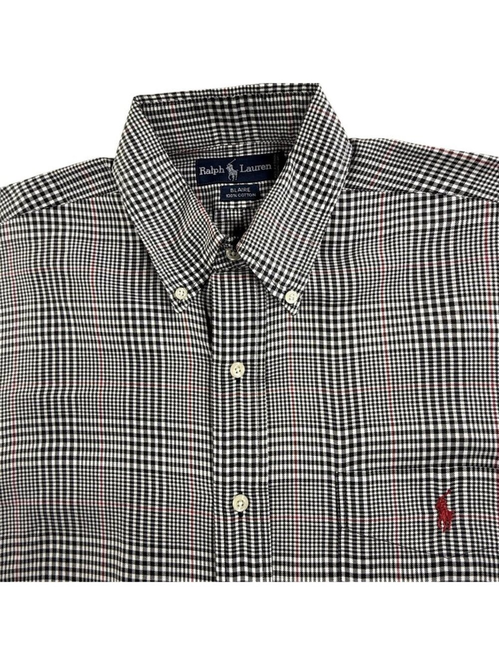 Vintage Ralph Lauren Shirt Mens Medium Gray Plaid Button Down Long Sleeve Blaire